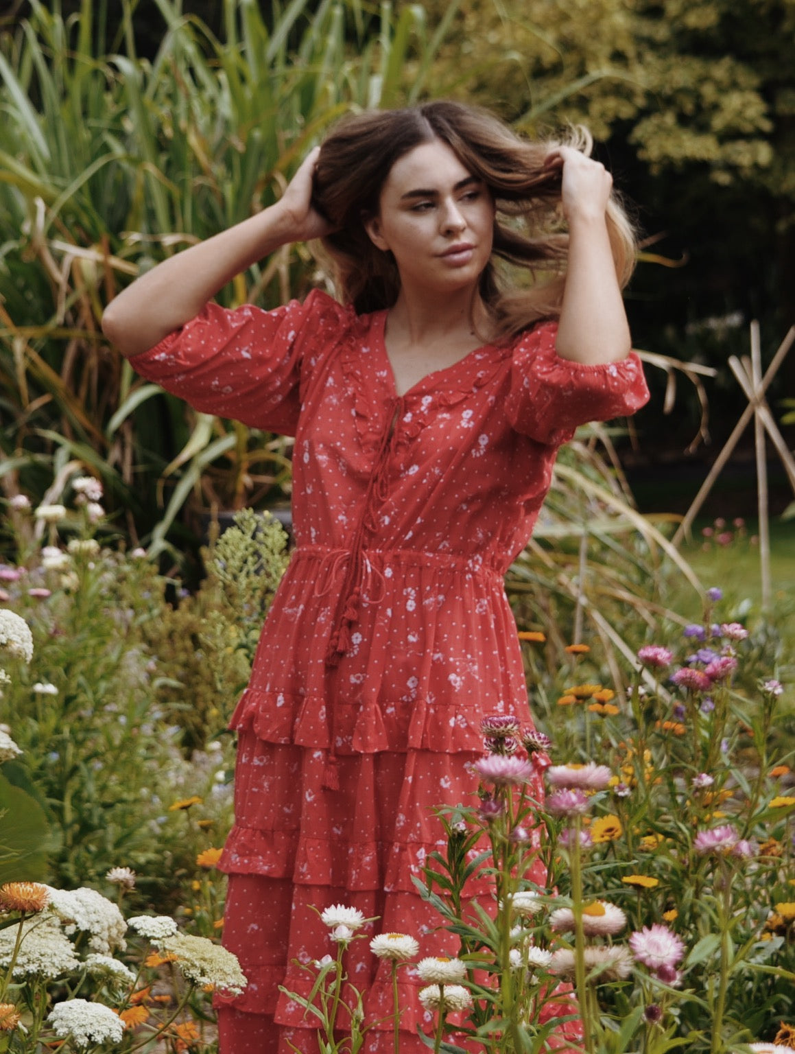 THEA RED COSMOS FLORAL DRESS