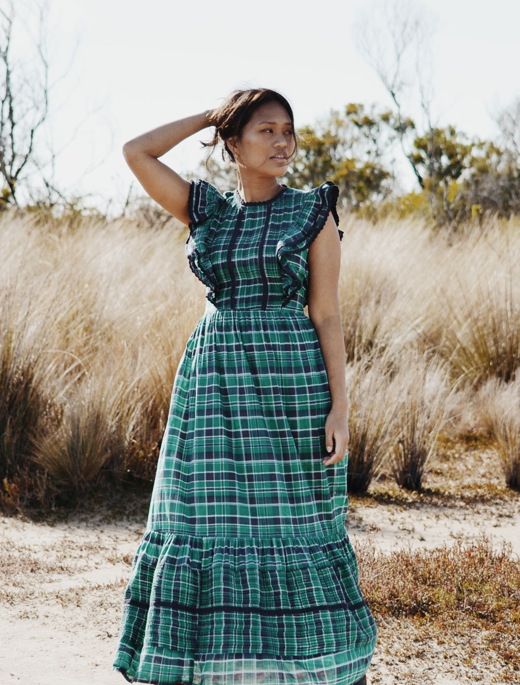 Green blue plaid top dress