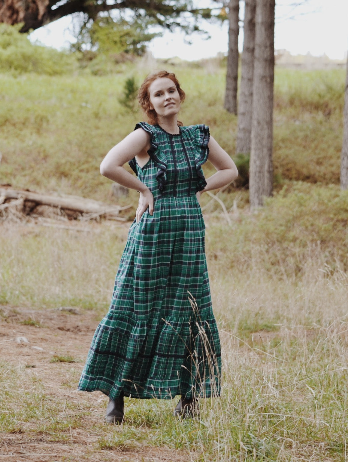 ARLINGTON DRESS PLAID FOREST GREEN