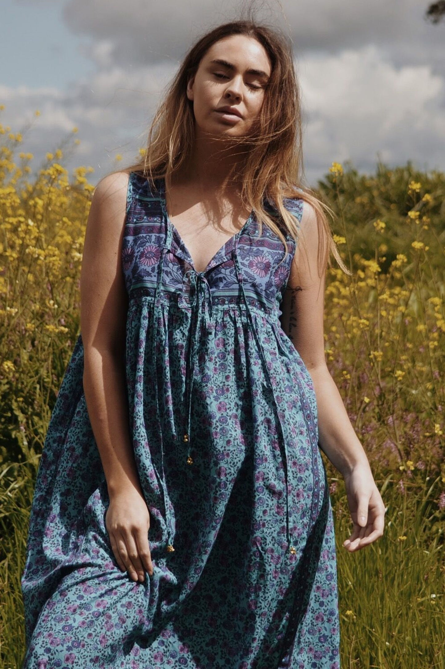 MALIN TURQUOISE FLORAL DRESS