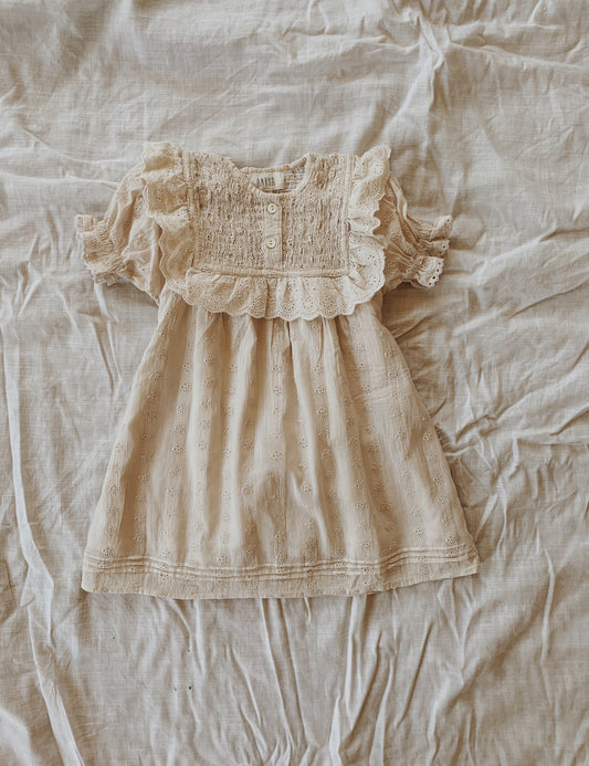 100% RECYCLED COTTON - ANNABELLE GIRL'S DRESS ANTIQUE WHITE