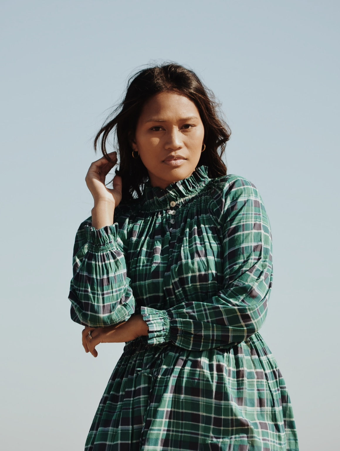 PRAIRIE DRESS PLAID FOREST GREEN PRINT ANKOA PRAIRIE DRESS PLAID FOREST GREEN PRINT ANKOA