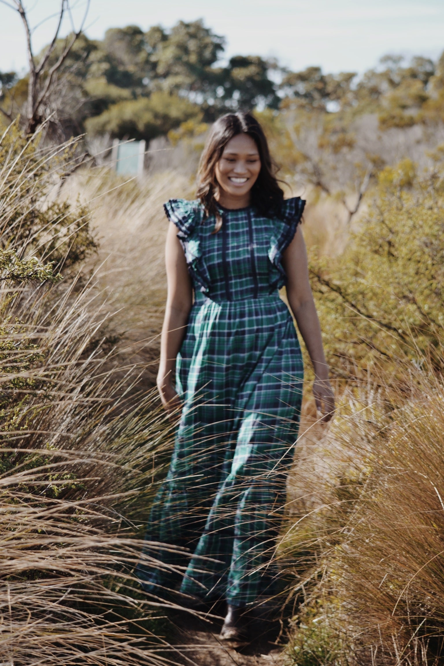 Blue green plaid outlet dress