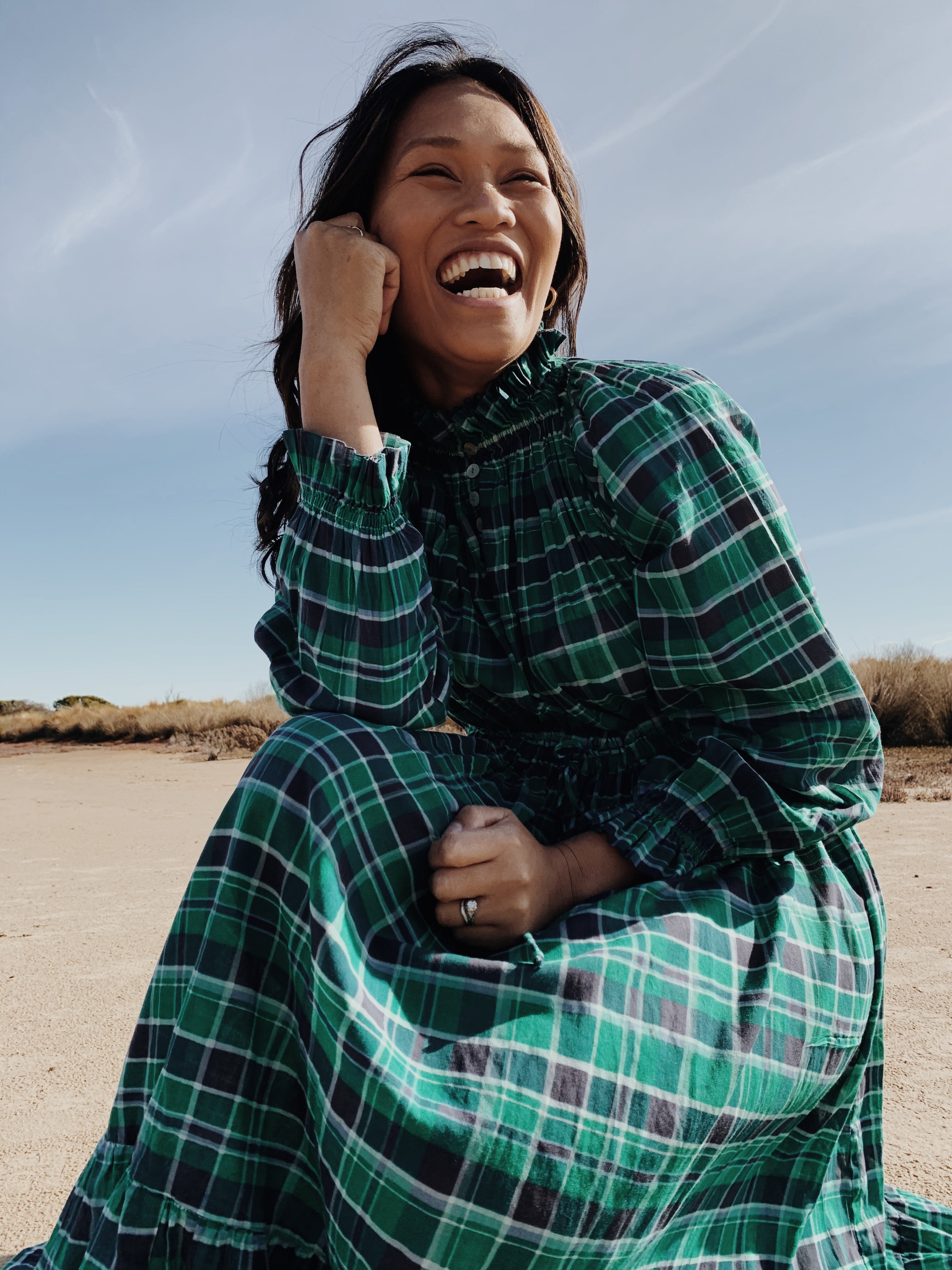 Green and white plaid dress best sale