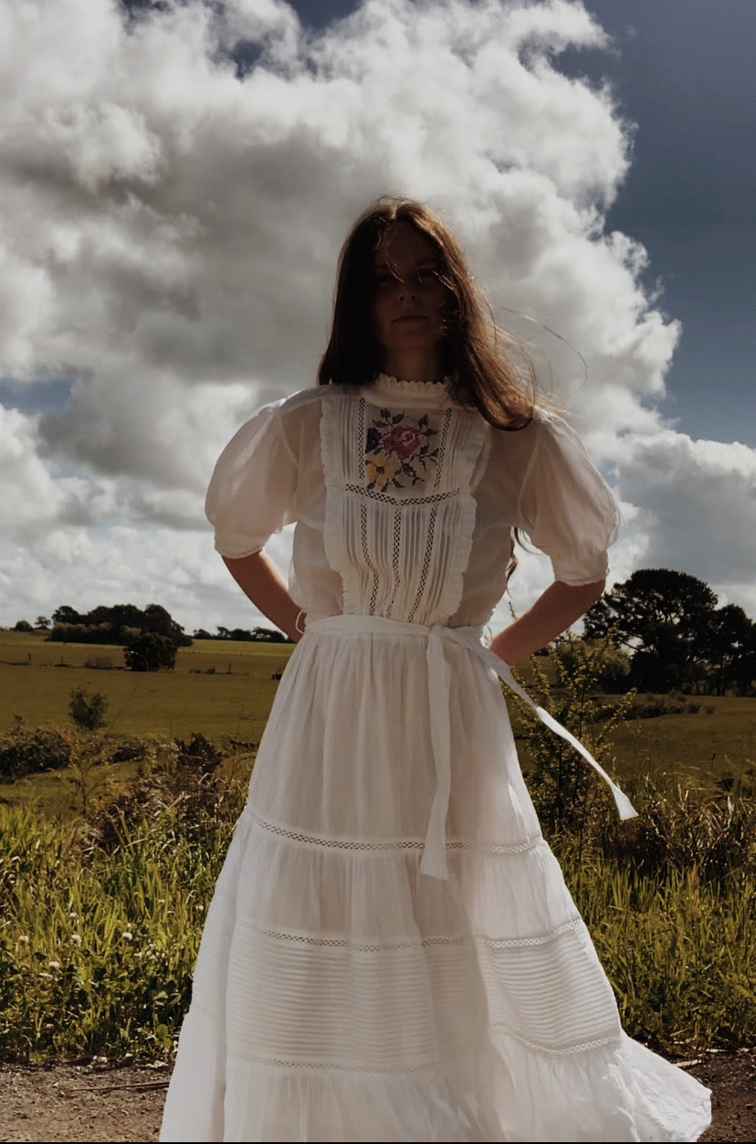 PAULINA WHITE CROSS STITCH COTTON DRESS – ANKOA