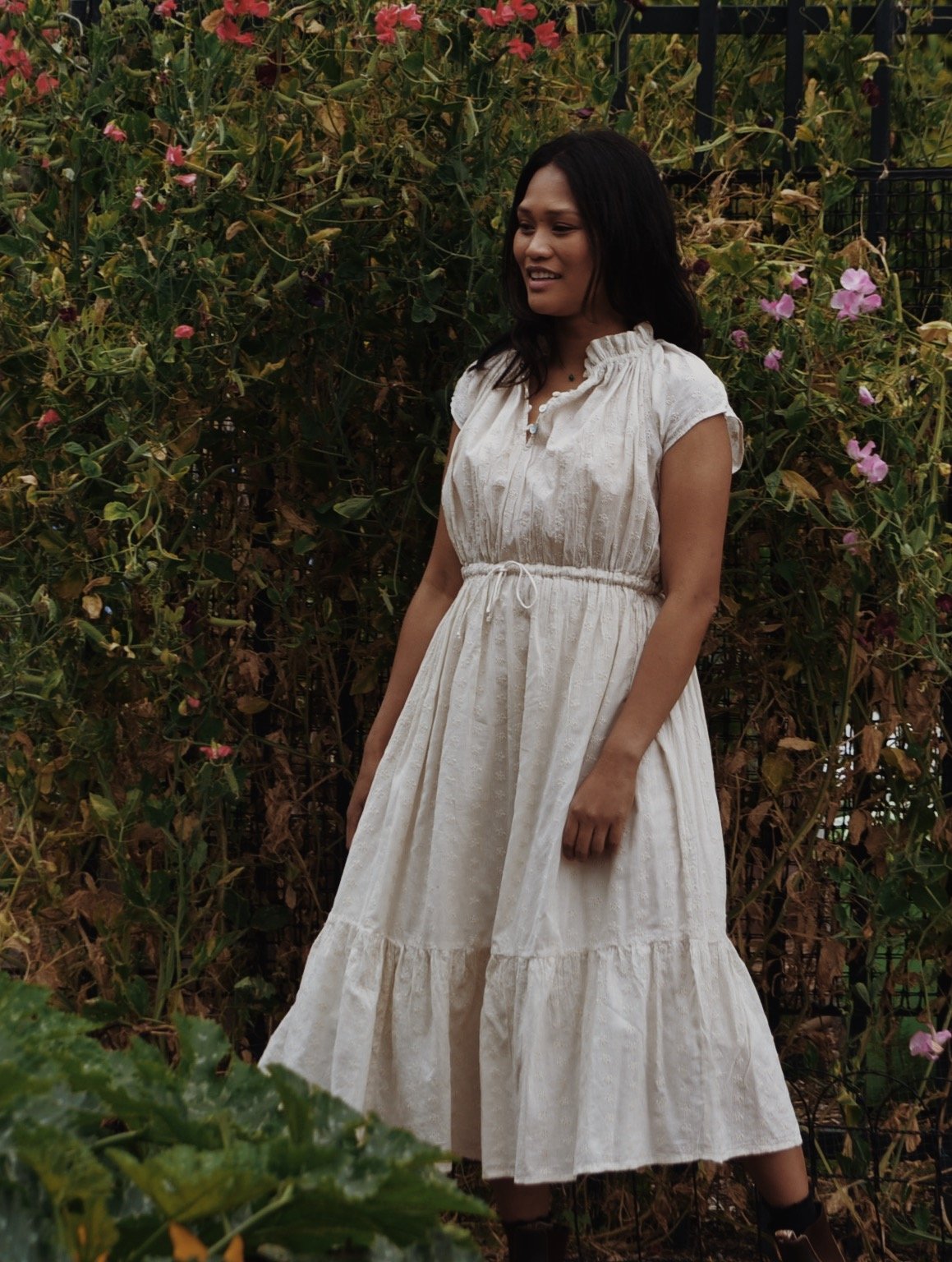 SMALL RESTOCK - 100% RECYCLED COTTON - ISABEL DRESS ANTIQUE WHITE