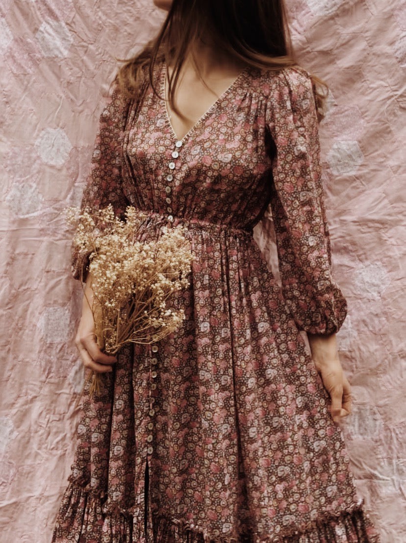 SMALL RESTOCK - MAÈLI MIDI DRESS BROWN FLORAL