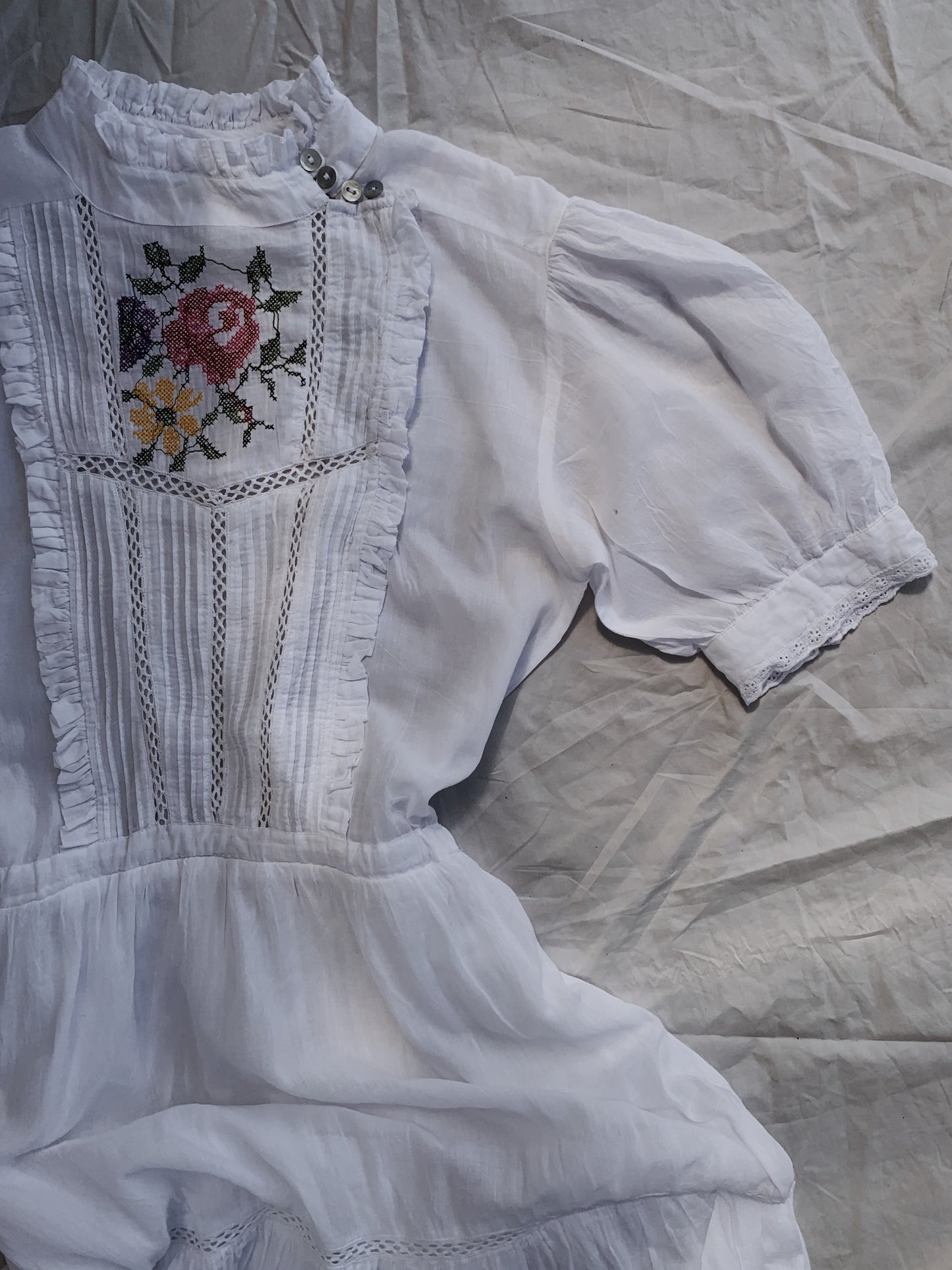 PAULINA WHITE CROSS STITCH COTTON DRESS