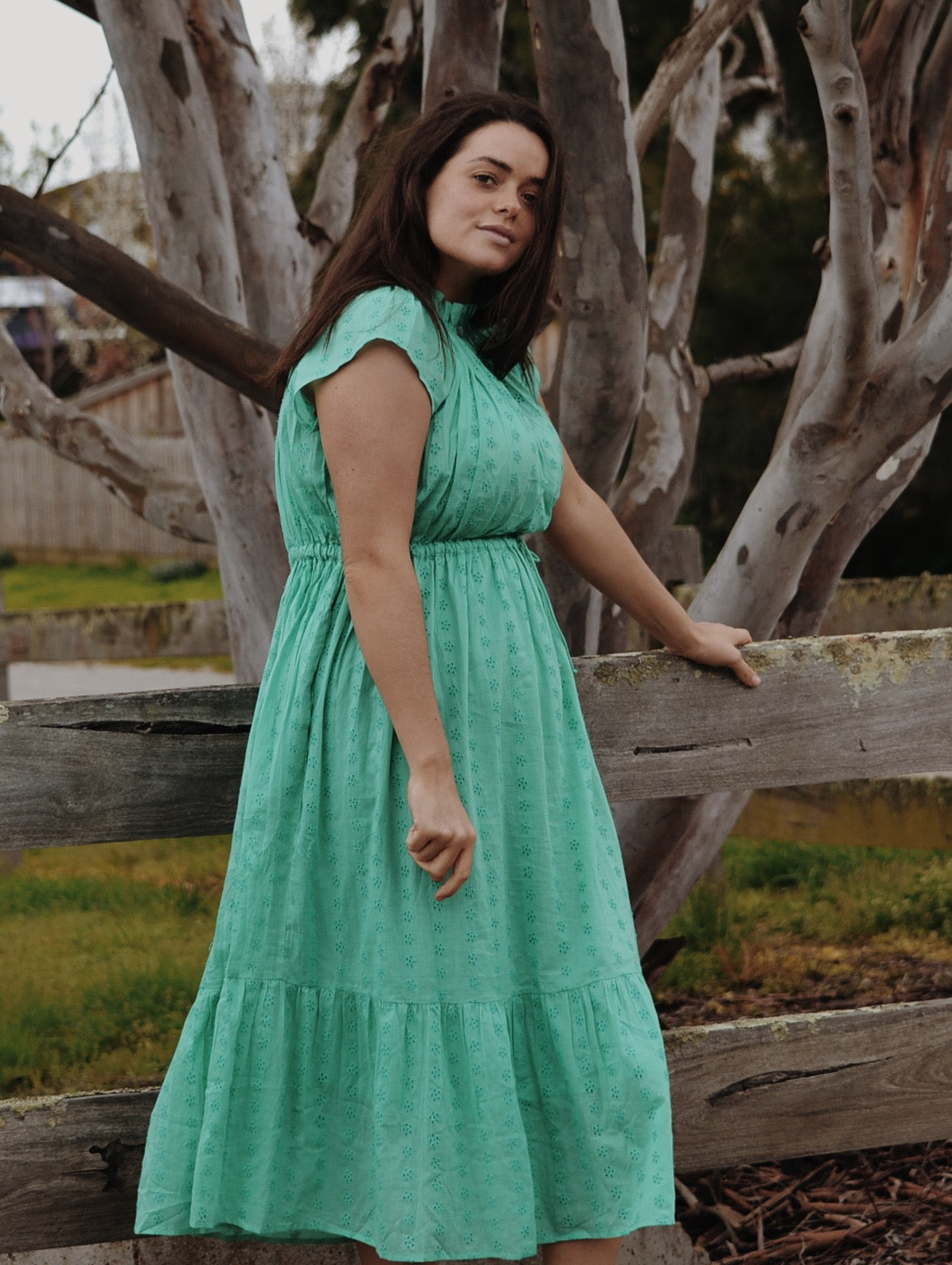 100% RECYCLED COTTON - ISABEL DRESS JADE GREEN COTTON LACE