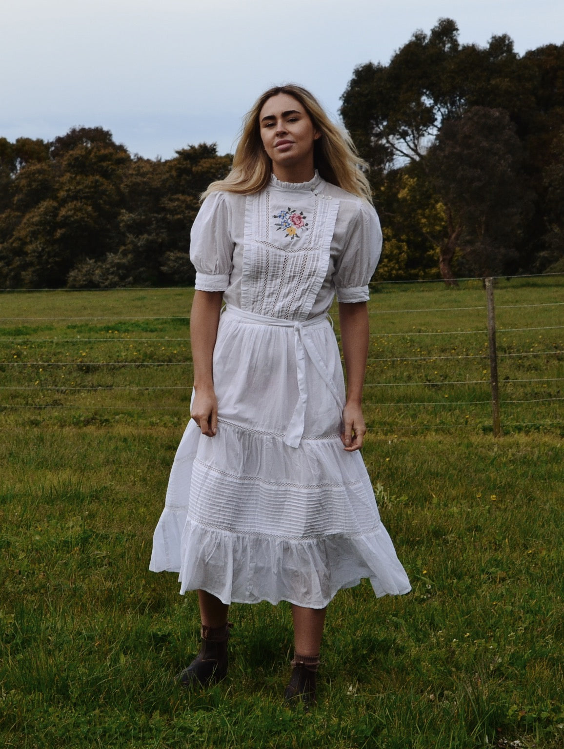 PAULINA WHITE CROSS STITCH COTTON DRESS