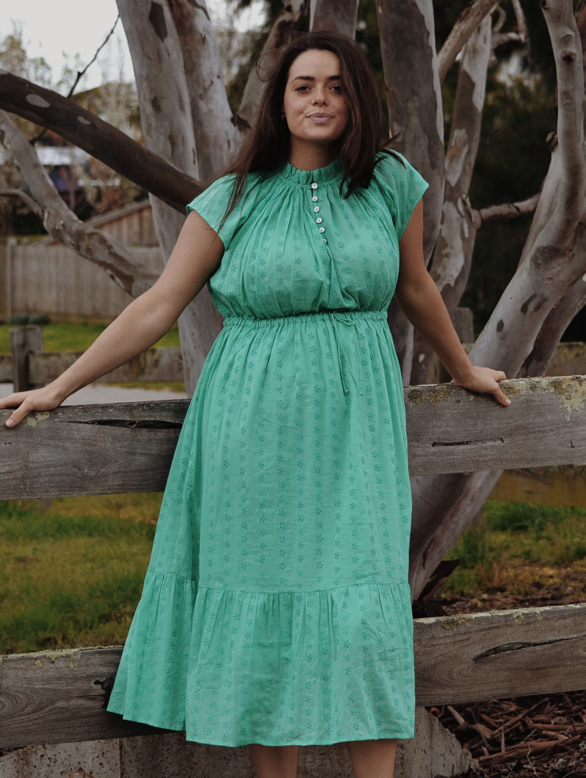 100% RECYCLED COTTON - ISABEL DRESS JADE GREEN COTTON LACE