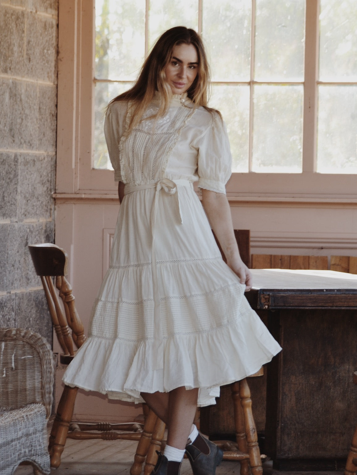 PAULINA ANTIQUE WHITE COTTON DRESS