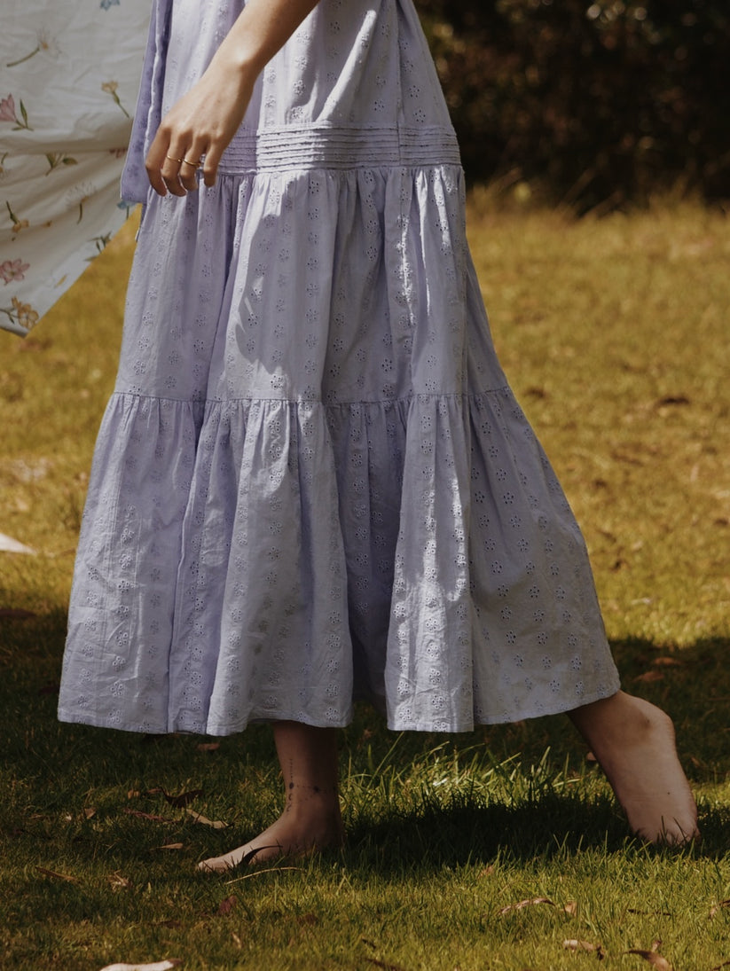 100% RECYCLED COTTON - MORNING SONG HAND SMOCKED TIERED MAXI DRESS - BLUE ROSE FLORAL main image 0