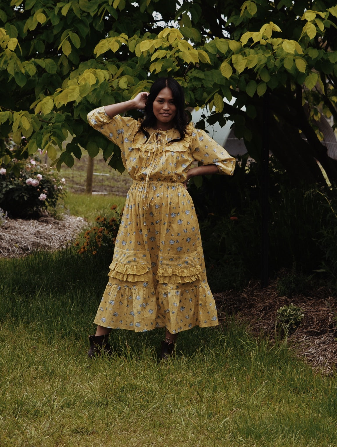 Green and 2024 yellow floral dress