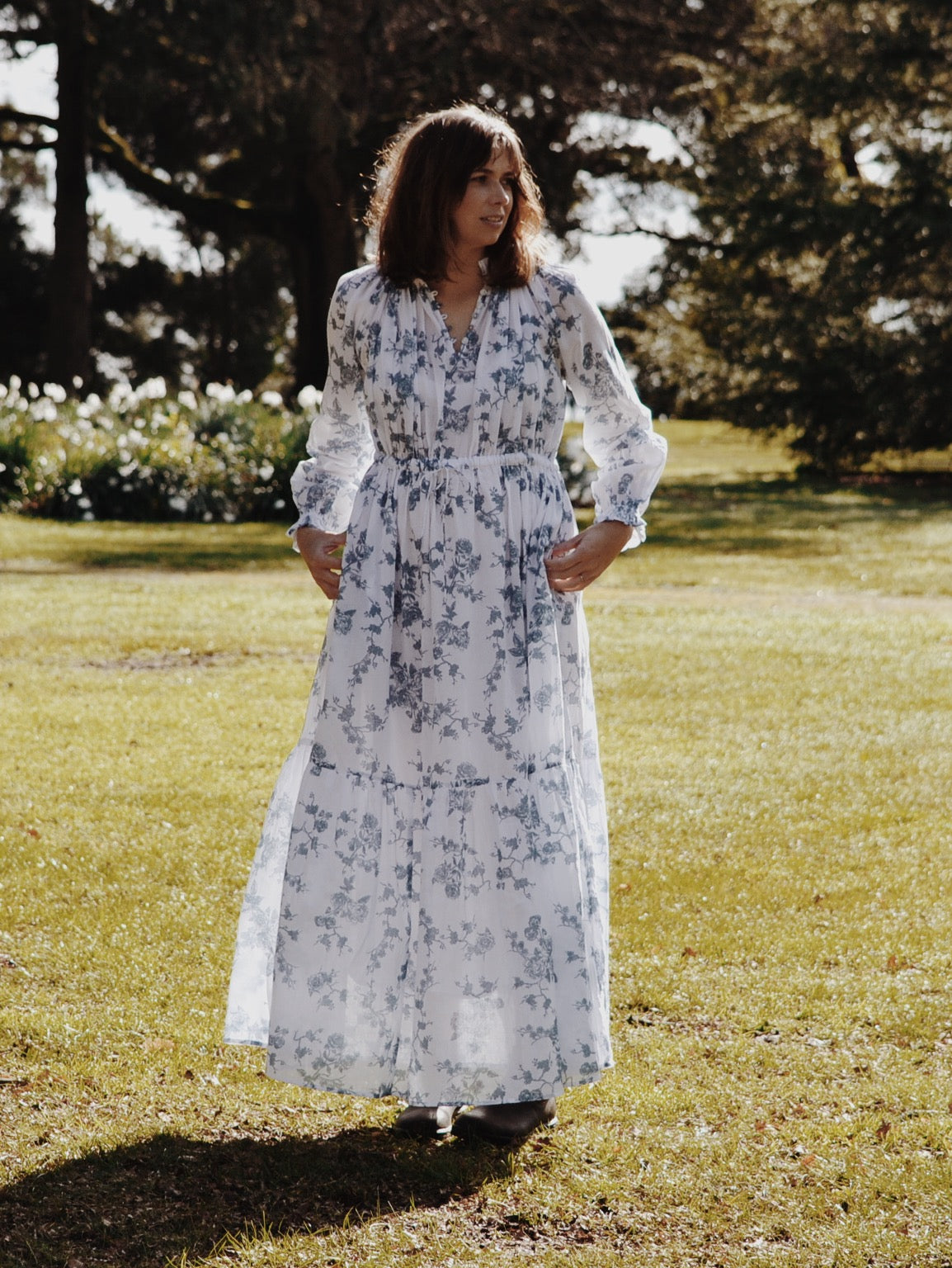 100% RECYCLED COTTON - PRAIRIE MAXI DRESS TOILE BLUE ROSE