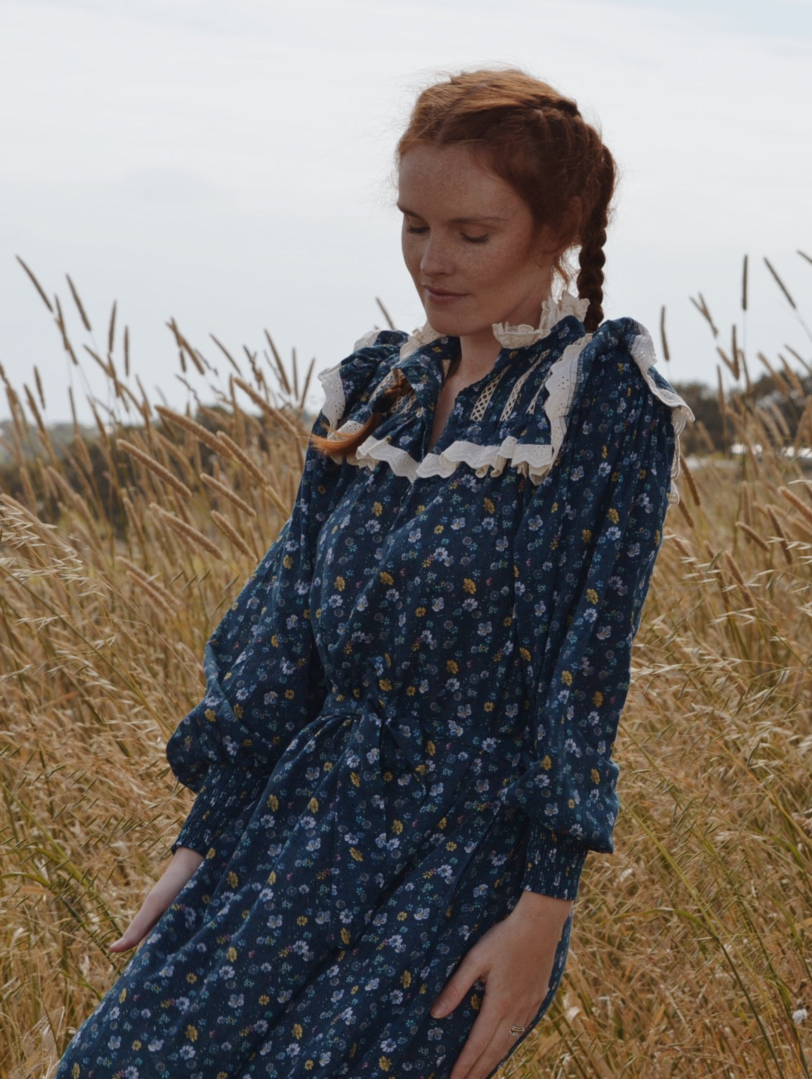 100% RECYCLED COTTON - CLOTHILDE DRESS BLUE FLORAL