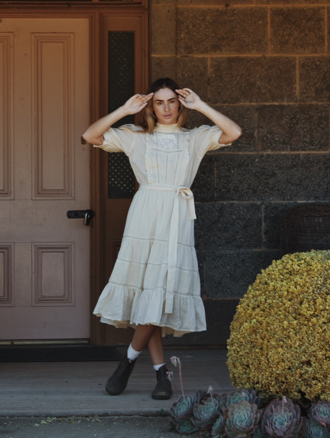 Paulina pleated shop dress white