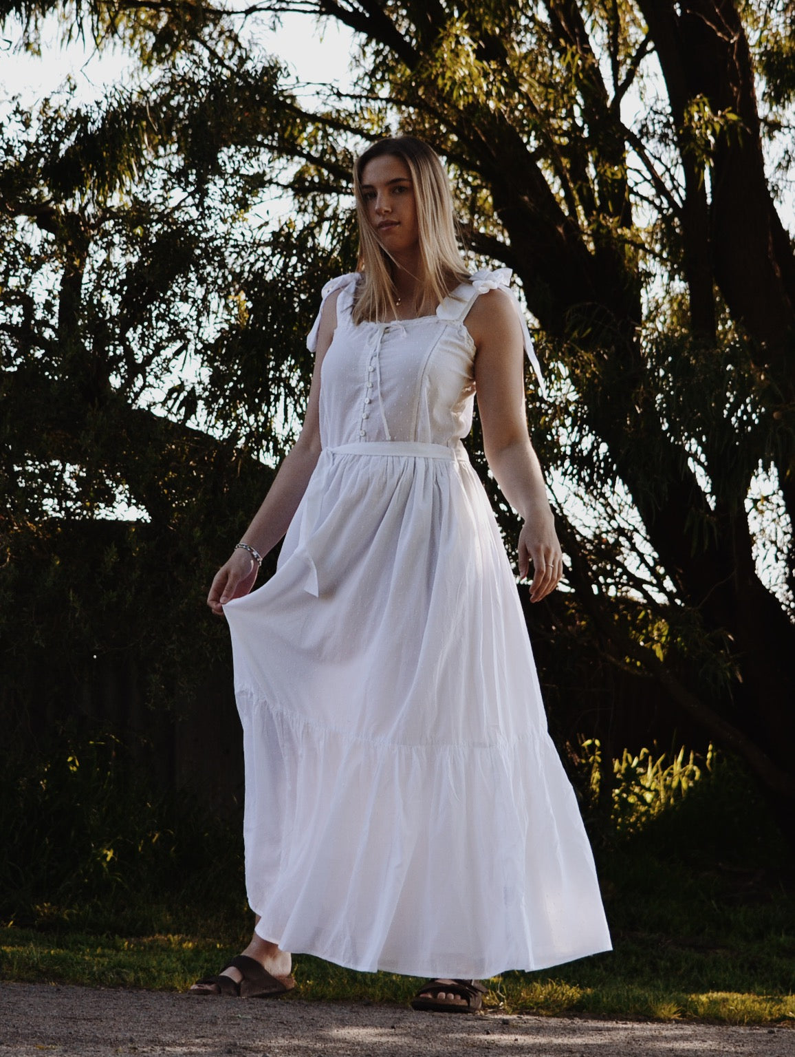 100 RECYCLED COTTON ADELINE MAXI DRESS WHITE